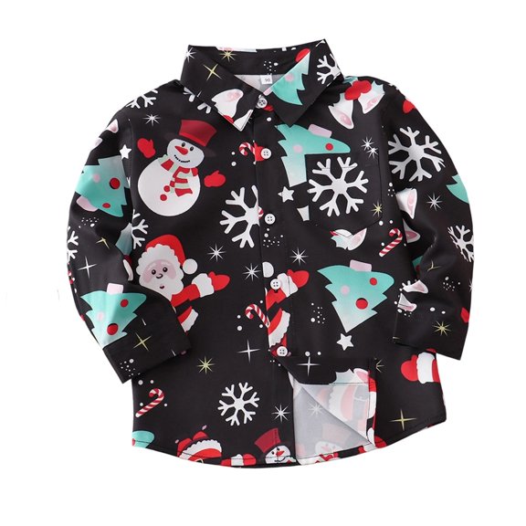 CONFREE Christmas Boys Long Sleeve Shirts Lapel Xmas Graphic Soft Fall Winter Buttons Up Shirt for Kids