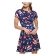 thumbnail image 3 of VINCE CAMUTO Womens Navy Zippered Pocketed Floral Short Sleeve Round Neck Short Wear To Work Fit + Flare Dress 8, 3 of 5