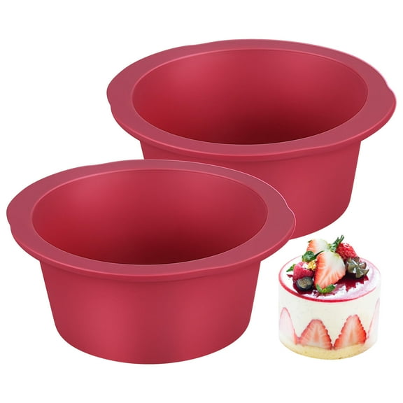 WEUVEB Small Cake Pans Dark Red Silicone 2Pcs Round Bakeware Supplies For Special Occasions