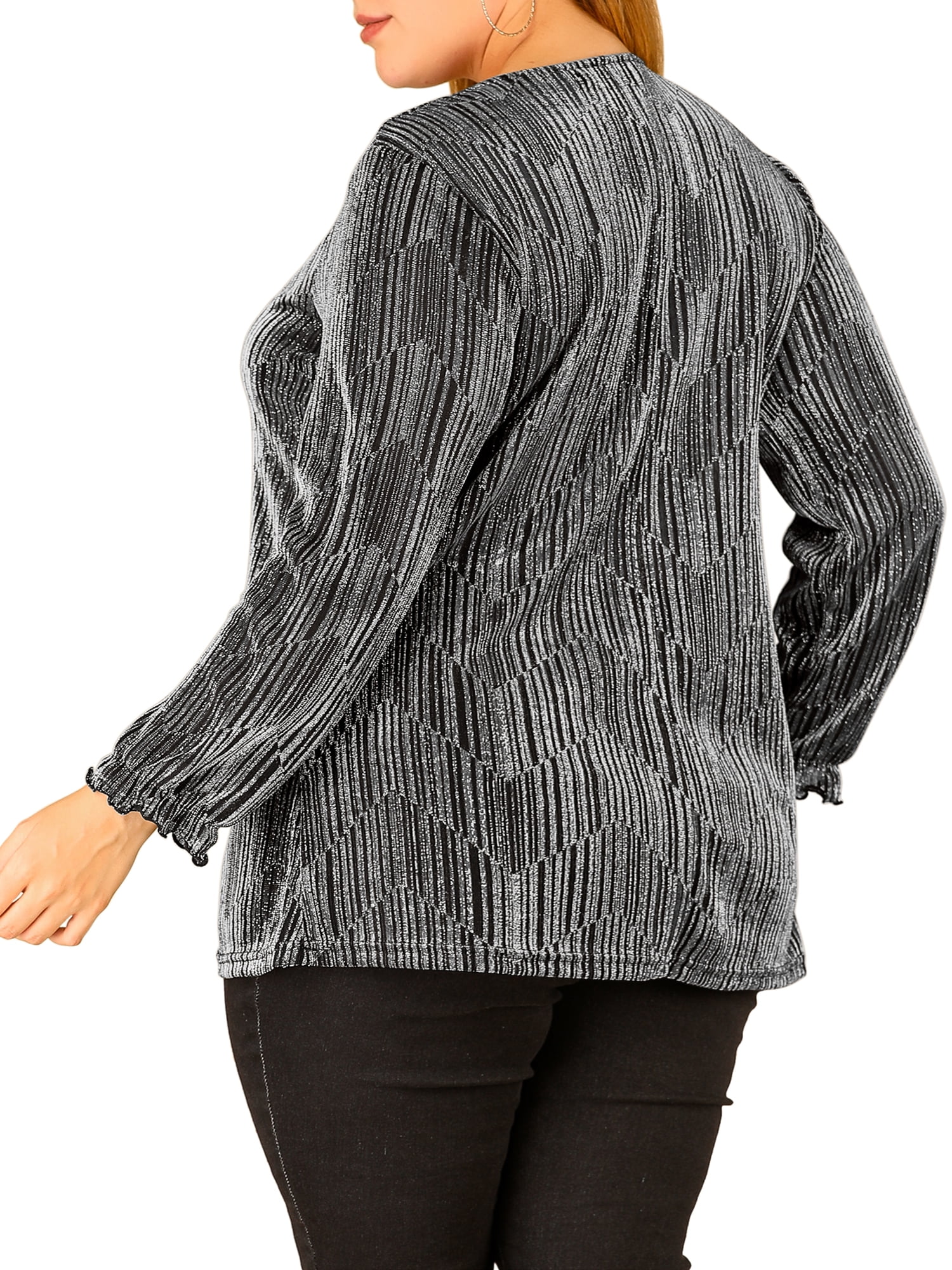 Unique Bargains Women's Plus Size Glitter Sparkle V Neck Metallic Party Sequin Blouse 4X Silver