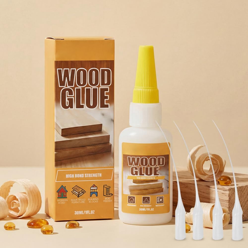 Super Strong Wood Glue, High Strength Fast Drying Clear Wood Glue, Heavy Duty Woods Glue for Crafts, Woods Glues for Furniture Heavy Duty, Waterproof, Transparent, Quick-Dry with Precision Tips