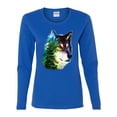 thumbnail image 2 of Earth Wolf Trees Mountains Nature Animal Lover Womens Graphic Long Sleeve T-Shirt, Royal, Medium, 2 of 3