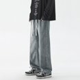 thumbnail image 3 of YOTMKGDO Mens Jeans, Baggy Jeans, Mens Vintage High Street Washed Old Jeans Gradual Loose Straight Tube Floor Sweeping Wide Leg Pants, Light Blue L, 3 of 9