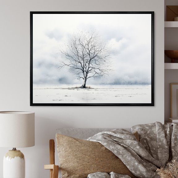 Designart "Minimalist Winter Tree" Tree Floater Framed Canvas Wall Art