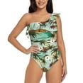 thumbnail image 2 of Picia Colorful Hawaii Palms Pattern Women's One Piece Swimsuits,One Shoulder Swimwear Asymmetric ,Ruffle Monokinis Bathing Suits,High Waisted Flattering Bathing Suits-XX-Large, 2 of 8