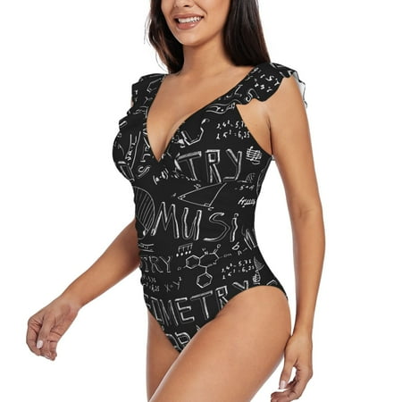 KLL Black Scientific for Women s Ruffled One Piece Swimsuit Tummy Control Bathing Suit V Neck Swimwear