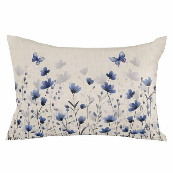 Purple Floral Butterfly Throw Pillow Cover 20 x 26 Inch Decorative Pillow Cover Spring Farmhouse Botanical Beige Lumbar Pillowcase Seasonal Rectangle Cushion Case for Couch Sofa Bed Living Room