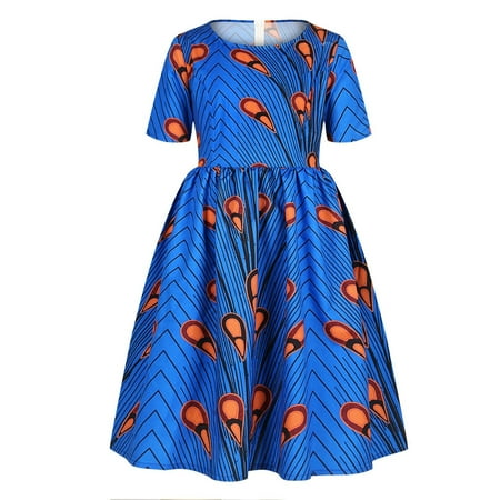 

Simu Girls Dresses Size 5 Toddler Kids Baby Girls African Dashiki Traditional Style Short Sleeve Round Neck Dress Ankara Princess Dresses Outfits 1-6Y Short-Sleeve and Sleeveless Dress