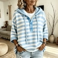 thumbnail image 4 of Summer Sweaters for Women Lightweight Striped Hooded Knit Sweater Button Henley Oversized 3/4 Batwing Sleeve Casual Pullover, 4 of 4