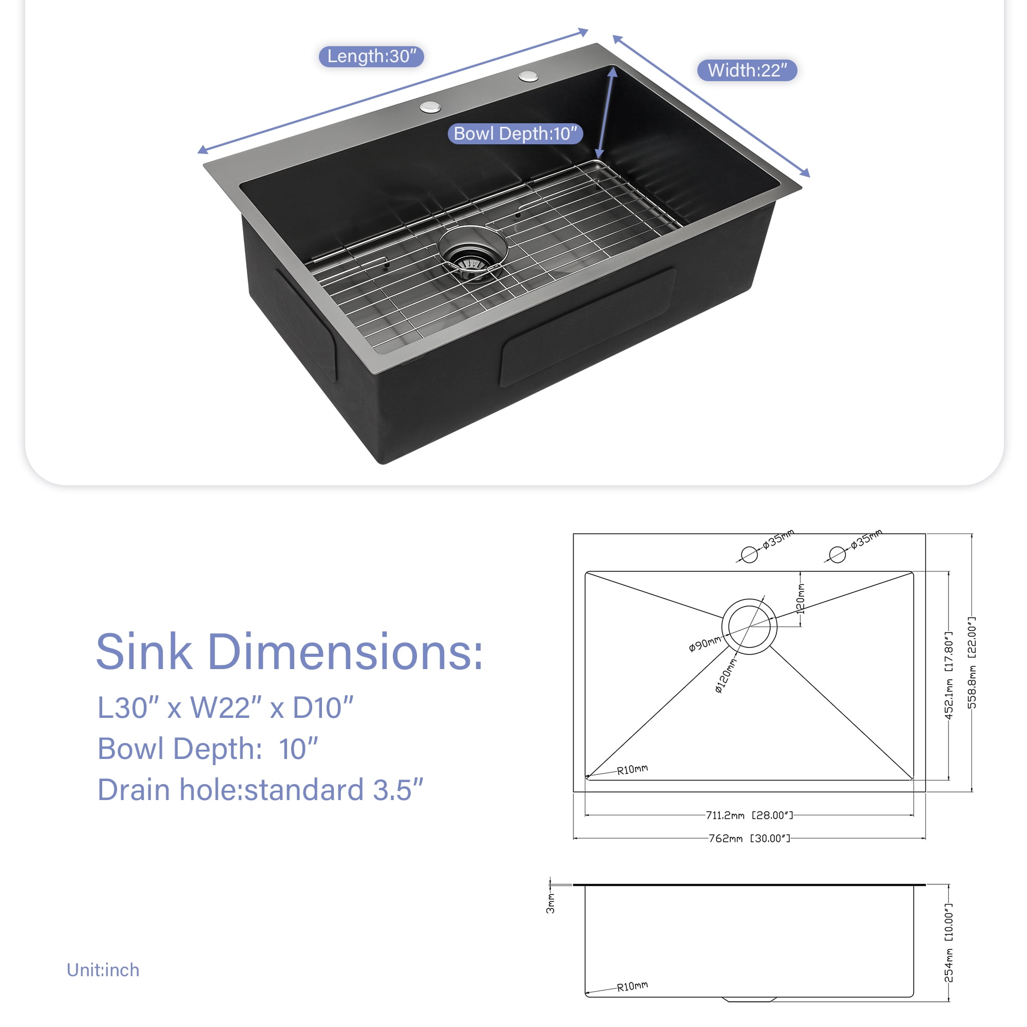 Mocoloo 30 by 22 Inch Stainless Steel Undermount Single Bowl Kitchen Sink