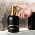 thumbnail image 2 of Elegant Cylinder-Shaped Soap Dispenser, Matte Ceramic Bottle Designed with Simple Golden Lines(Black), 2 of 6