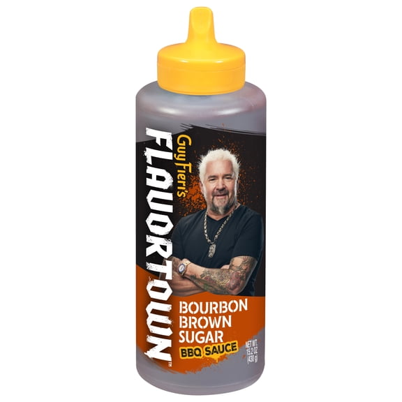 Guy Fieri Flavortown Bourbon Brown Sugar BBQ Sauce, Sweet Smoky BBQ for Wings and Slow Cooker Ribs, 15.2 oz
