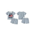 thumbnail image 3 of AceBaby 4th of July Clothes for Boys at 0-4Y Letter America Flag Embroidery T-Shirt and Stripe Shorts Set,96% Cotton, 3 of 10