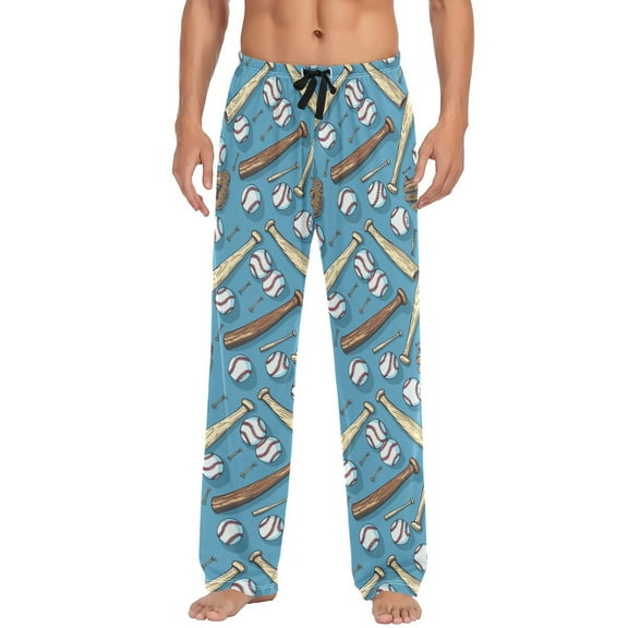 JSTEL Baseball Glove Bat Men's Sleepwear Mens Pajama Pants Bottoms with Pockets, S