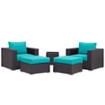 thumbnail image 2 of Modway Ensemble de Mobilier de Patio Extérieur en Rotin Osier Convene 5 Pcs, Espresso Turquoise, 2 of 9