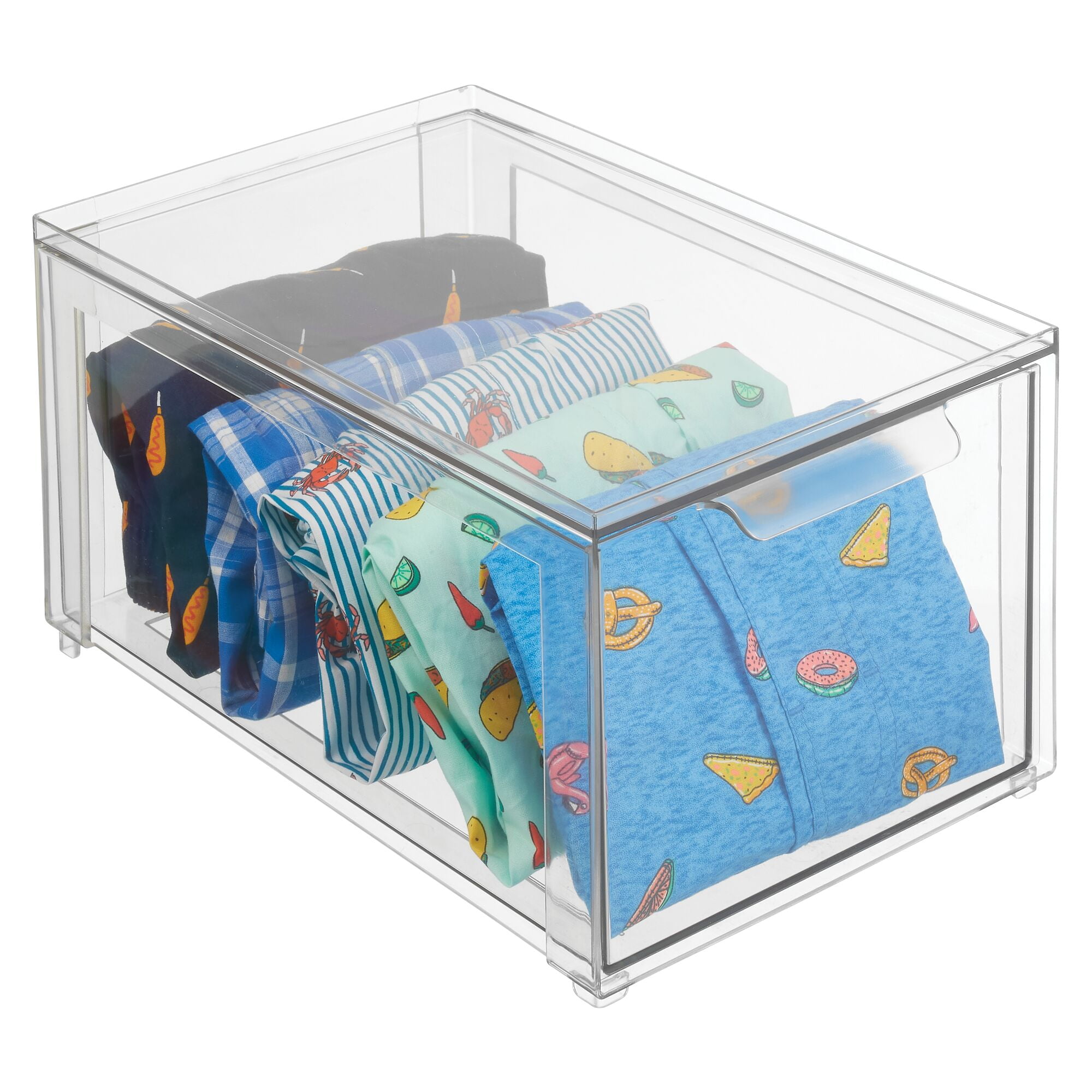 mDesign Clarity Plastic Stacking Closet Storage Organizer Bin with Drawer,  Clear - 8 x 6 x 4, 8 Pack