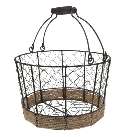 GOOHOCHY Countertop Basket Iron Storage Basket Black Jute Rope 1Pcs 11In X 11In X 6.9In