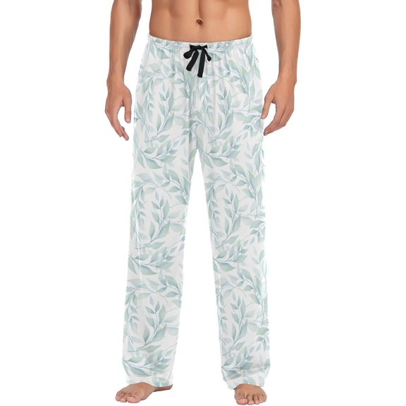 GZHJMY Green Leaves Men's Pajama Pants, Soft and Comfortable Lounge Sleep Bottoms with Pockets, Men's Sleepwear with Custom Print, XX-Large