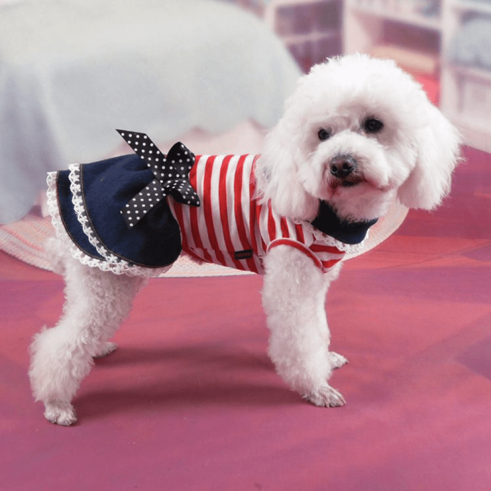 VEEKI Dog Dress Skirt Little Girl Puppy Tank Top Dress Classic Striped Denim Element Clothes Pet Clothing S Size Walmart