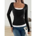 thumbnail image 6 of Lace Henley T-Shirts for Women Button Down Slim Fit Tops Long Sleeve V-Neck Tunic Top Blouse, 6 of 9