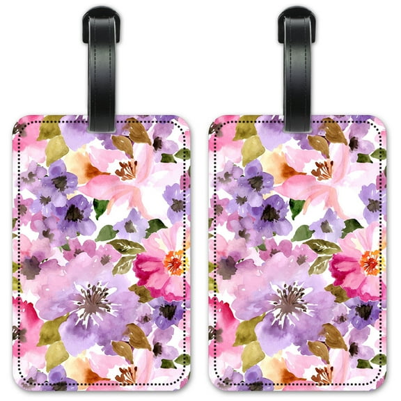 Pink & Purple Flower Watercolor - Luggage ID Tags / Suitcase Identification Cards - Set of 2