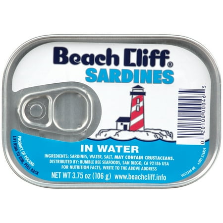 (4 pack) (4 Pack) Beach Cliff Sardines in Water, Gluten Free Food, High Protein Snacks, 3.75oz can