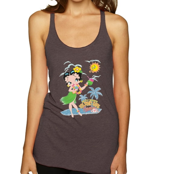 Wild Bobby Betty Boop Island Girl Paradise Betty Boop Tri-Blend Racerback Tank Top, Brown, Small