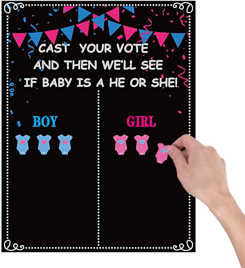 Gender Reveal Decorations Board, Happiwiz Baby Gender Reveal Poster Decorations Gender Reveal Voting Poster Board with Stickers Gender Reveal Party Games Kit