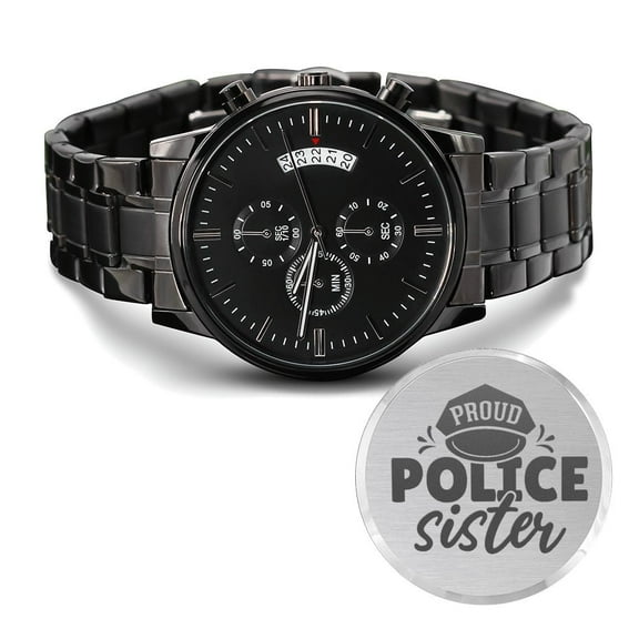 Proud Police Sister Engraved Multifunction Policeman Men's Watch Stainless Steel W Copper Dial