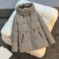 thumbnail image 2 of Women's Thick Down Coat Warm Winter Puffer Jackets Hooded Parka Jacket with Adjustable Waist Khaki M, 2 of 9