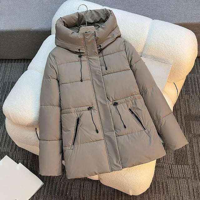Manteau d'Hiver Chaud pour Femmes Veste Courte Ajustée avec Capuche Manches Longues Manteaux Légers
