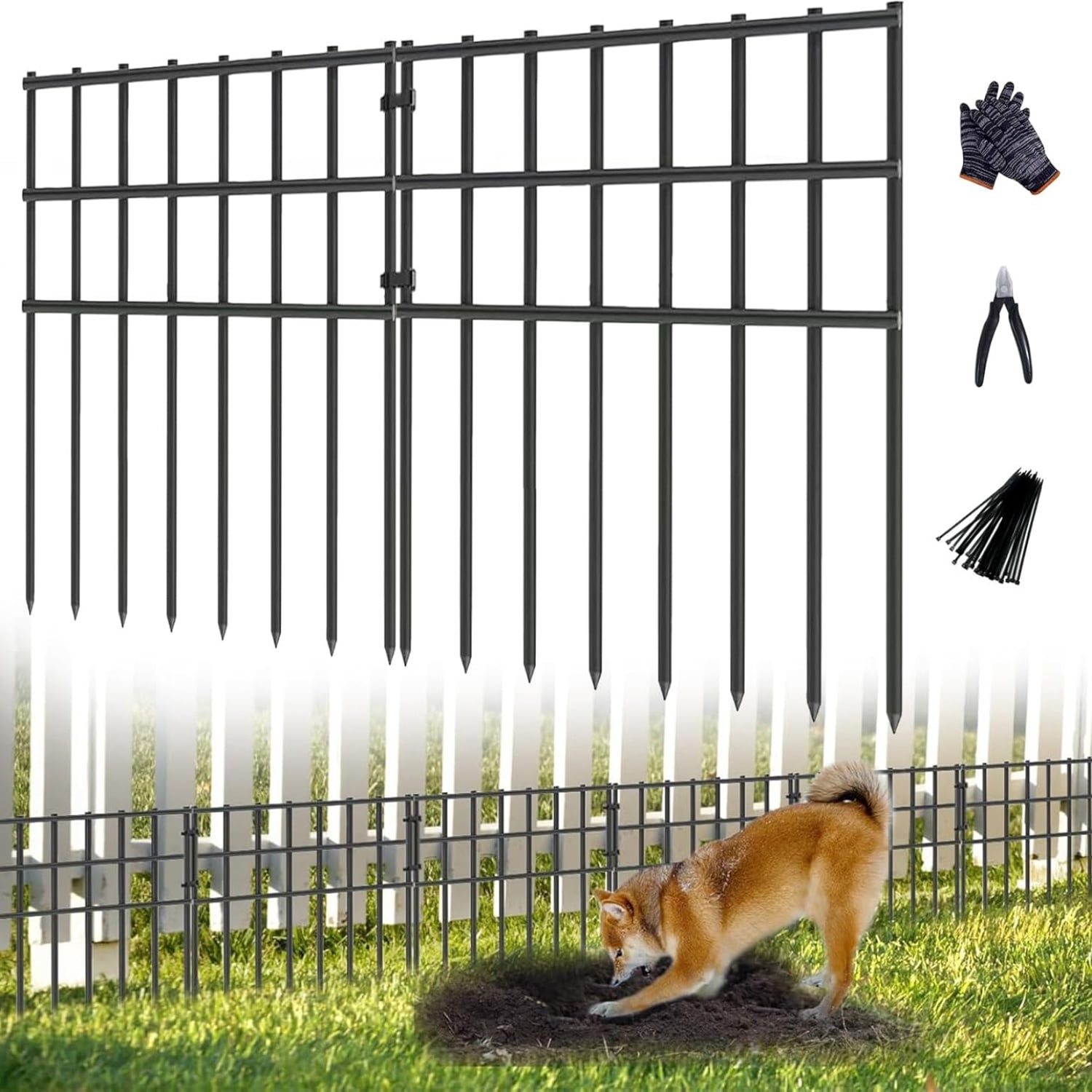 25 Pack Garden Animal Barrier Fence, 17in (H) X 27ft (L) No Dig Fence, Metal Garden Fencing Bordere, Decorative Fencing Panel for Dog Rabbits Ground Stakes Defense and Outdoor Patio