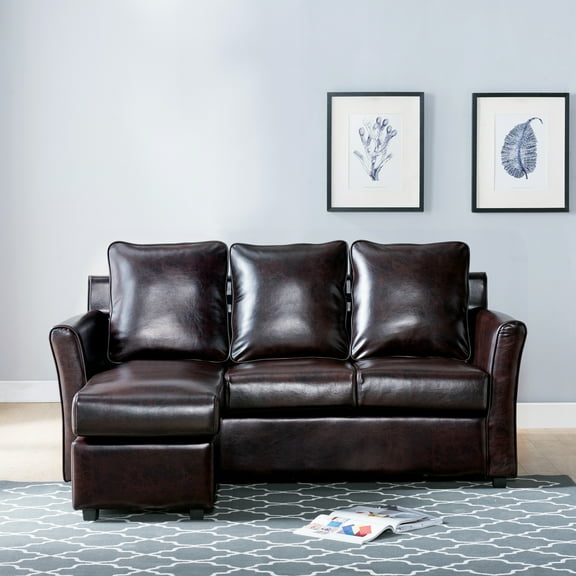 Furniture of America Sula Transitional Sectional Sofa in Faux Leather Brown