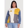 thumbnail image 2 of Womens Plus Size Daisy Color Blocked Denim Sleeve Sweater, 2 of 5