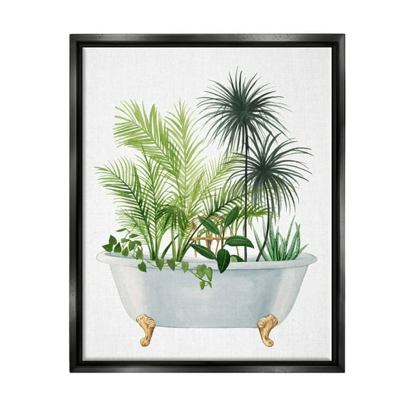 Stupell Industries Mixed Plant Leaves Antique Bathroom Tub Graphic Art Jet Black Floating Framed Canvas Print Wall Art, Design by Grace Popp