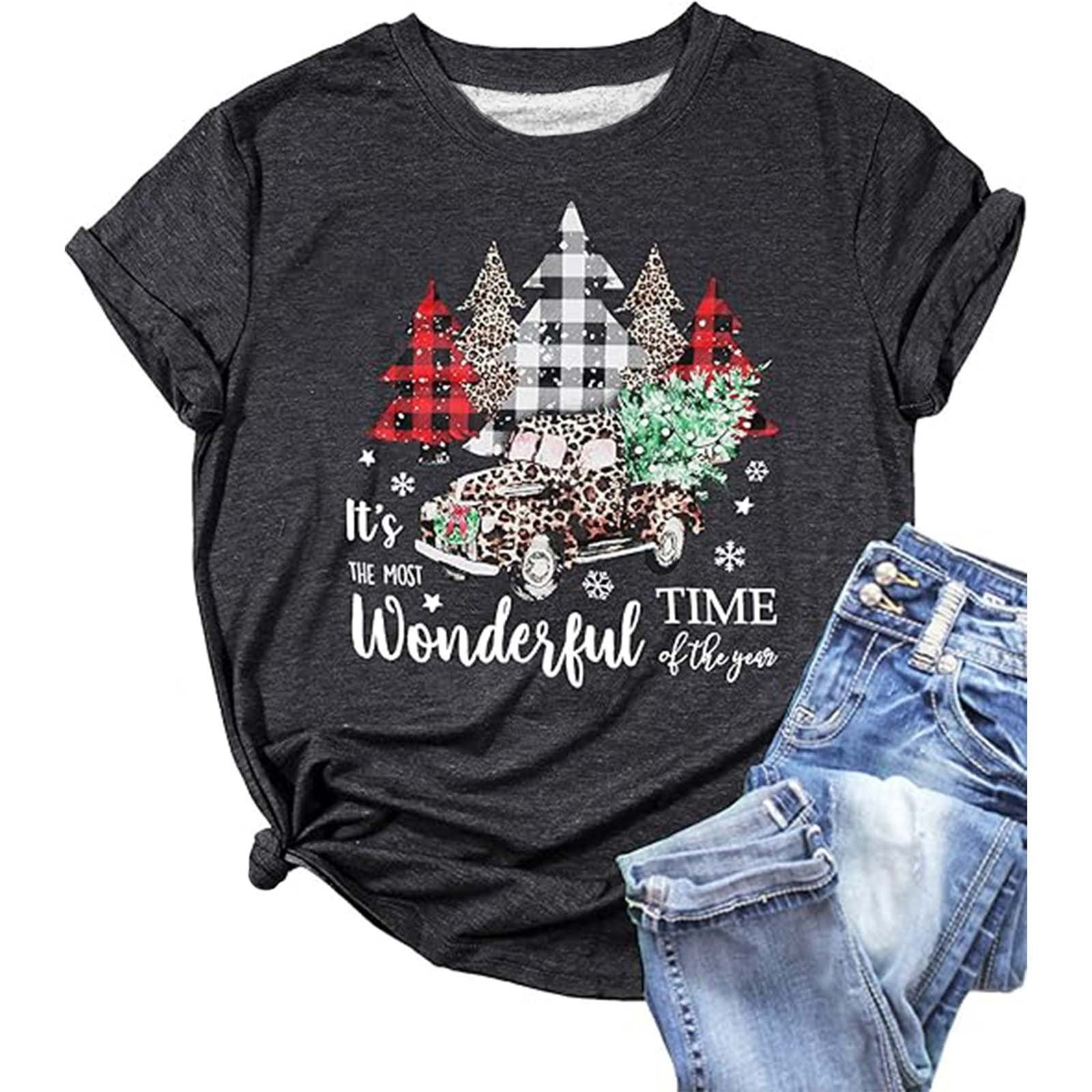 Tee Shirt Noel Femme T-Shirts Col Rond Chic Tshirt De Noel Manches