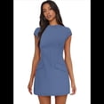thumbnail image 3 of Vestido de Verano para Mujer, Cuello Alto, Corta, Minivestido de Club, Azul y Gris L, 3 of 8