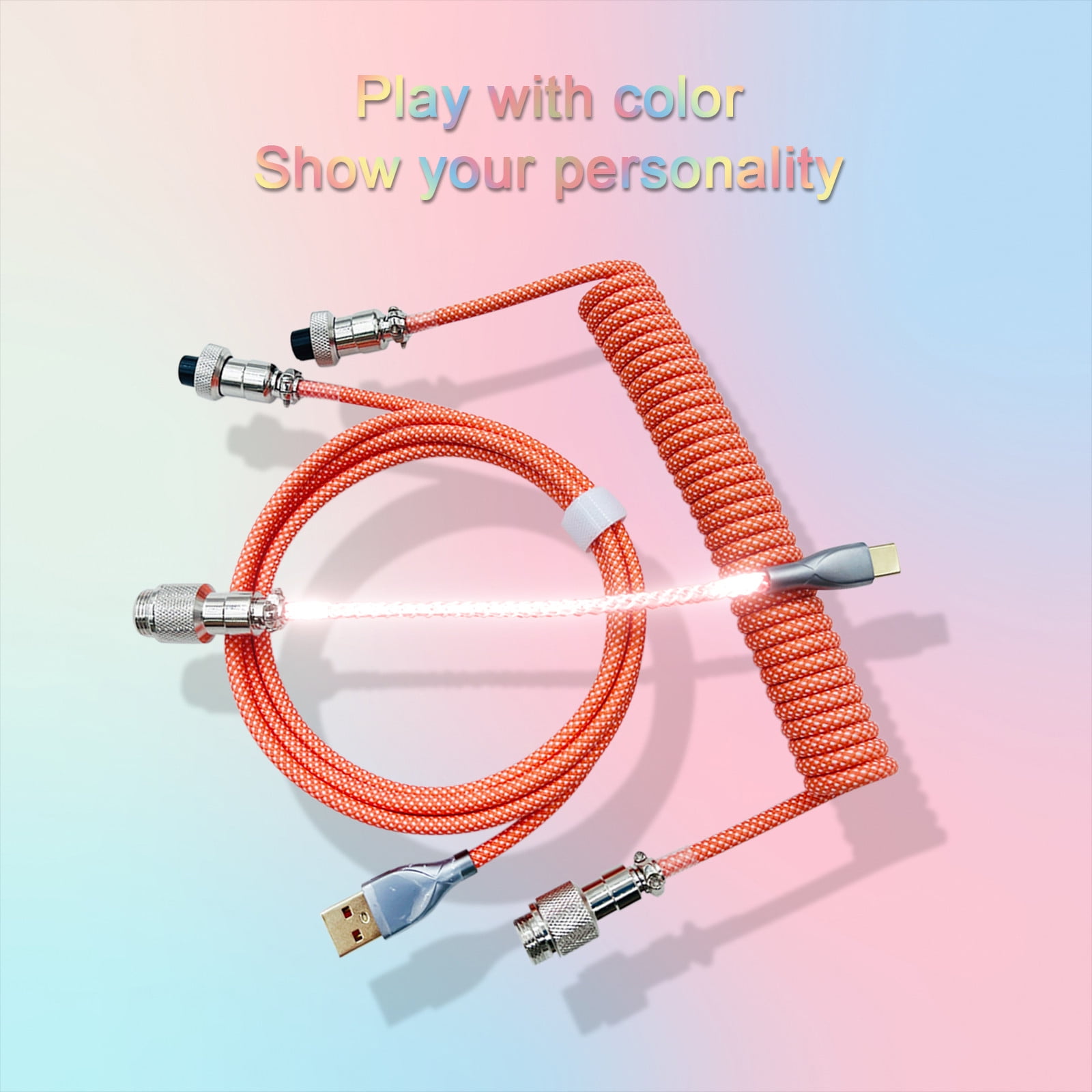 AuroraX Gaming Keyboard Cable Coiled USB Cable for Keyboards with RGB Lighting Double-Sleeved Detachable Metal Connector and 1.5M Length for Computer Accessories Red