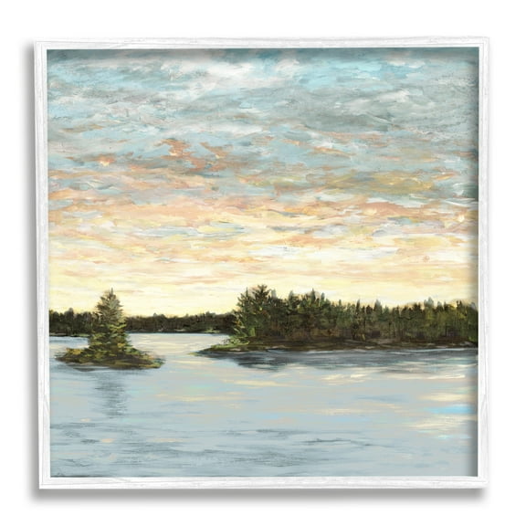 Stupell Industries Abstract Lake Islands Landscape Painting White Framed Art Print Wall Art, 24 x 24
