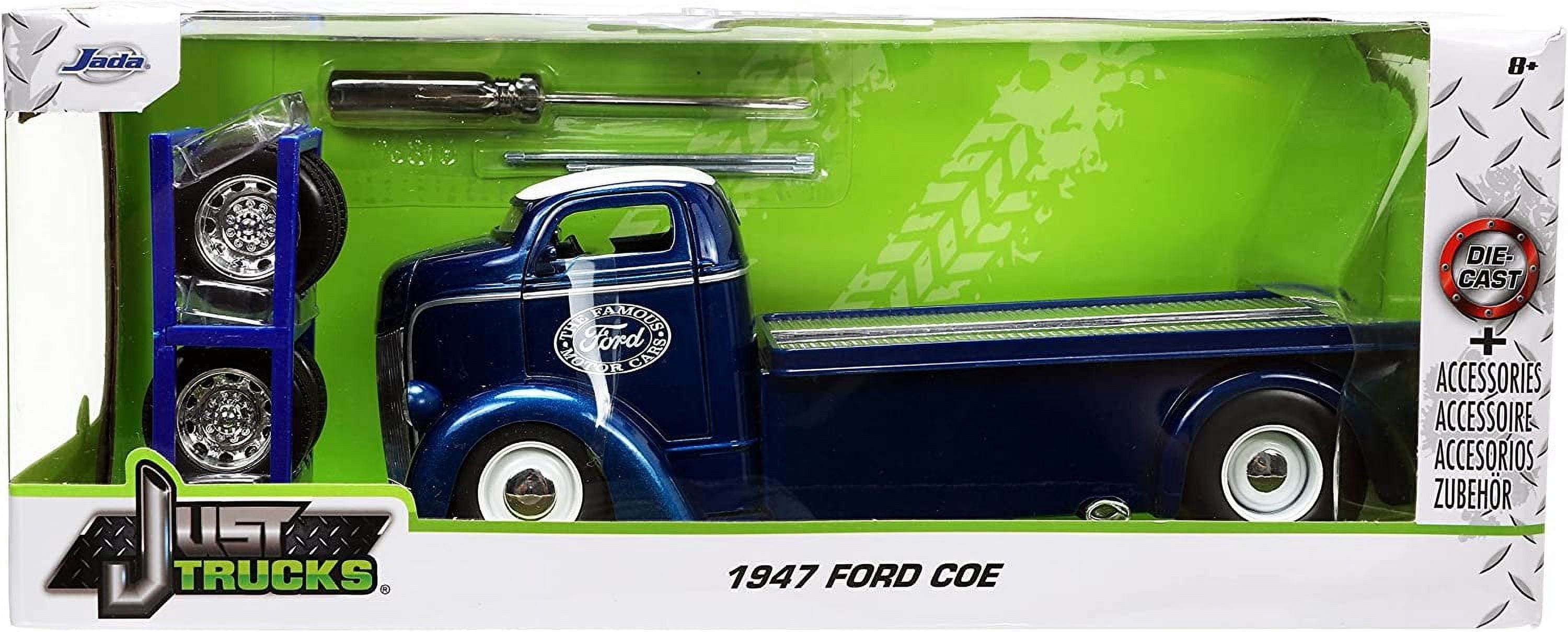 1947 Ford COE Flatbed Truck Dark Blue Metallic with White Top "The Famous Motor Cars" with Extra Wheels "Just Trucks" Series 1/24 by Jada