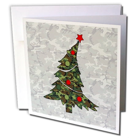 3dRose Camouflage with Cute Leaning Christmas Tree with a Military Theme - Greeting Cards, 6 by 6-inches, set of