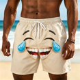 thumbnail image 2 of IWRICH Men's Board Shorts Funny Face Printed Elastic Drawstring Waist Swim Trunks Summer Casual Beach Resort Stretch Bathing Suits Beige XXXL, 2 of 4