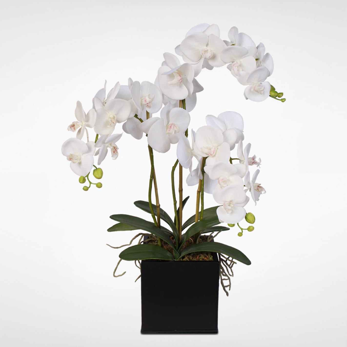 White Phalaenopsis Silk Orchids in a Metal Planter - Walmart.com ...