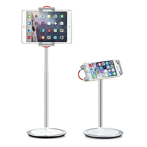 SAIJI Tablet Stand Holder, Height Adjustable, 360 Degree Rotating, Aluminum Alloy Cradle Mount Dock for 4.7"-12.9" Screen iPhone Samsung, iPad, Nintendo Switch, Kindle, eBook Reader (Silver)