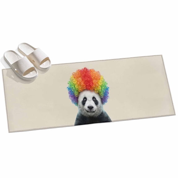 Afro Wig Panda Area Rug, Abstract Funny Rainbow Wig Panda Linen Texture Non-Slip Felt Rubber Backing Rectangle Indoor Carpet Washable Rugs for Living Room Bedroom 2x6ft