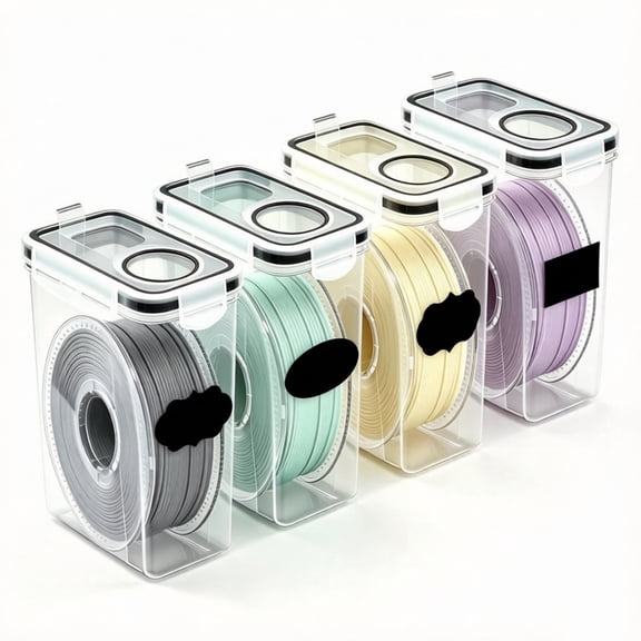 ouhos 4 Pack 3D Printer Filament Storage Box, Waterproof and Dustproof Clear Filament Storage Containers with Labels, 4.0L Plastic Spool Storage Case for PLA, PETG, TPU