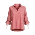 thumbnail image 3 of Bosfbaoi Striped Blouses for Women Collared V Neck 3/4 Tie Sleeve Back Split Casual Shirts, 3 of 7