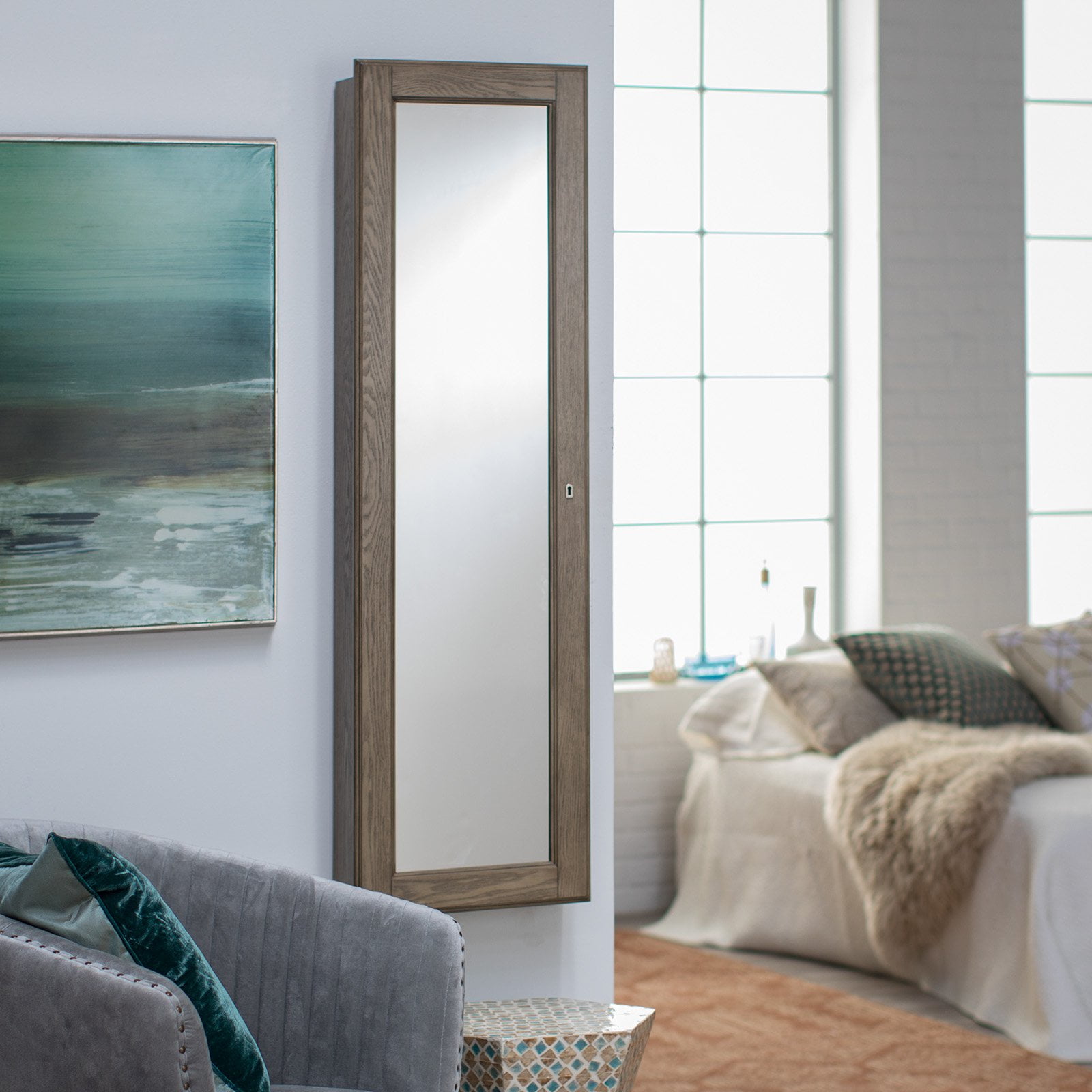 Belham Living Lighted Wall Mount Locking Jewelry Armoire Belham Living Lighted Wall Mount
