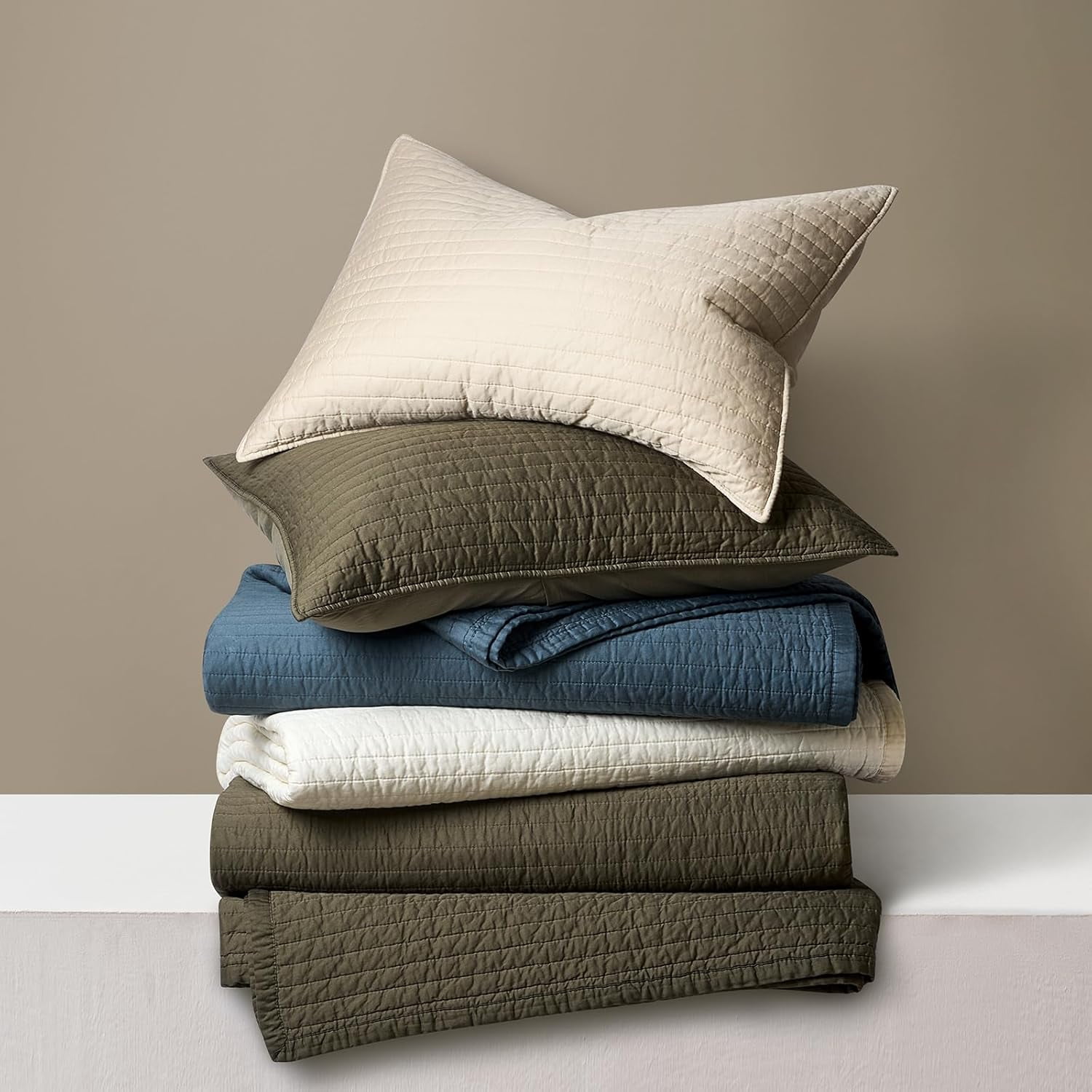 EVERGRACE Cotton Sateen Quilt Set Queen Size, Pre-Washed Cotton Channel Stitch Coverlet Bedspread, 3 Pieces Lightweight Soft Bedding Sets for All Season, with 2 Pillow Shams, Light Sand