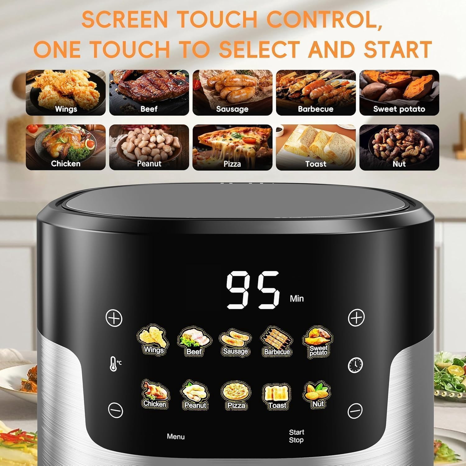 Kolimbay 6 QT Air Fryer with Glass Touch Screen and Clear Window, 10-in-1 Stainless Steel Oven for Roast Bake Broil